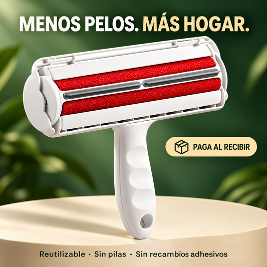 Quitapelos blanco y rojo reutilizable sobre fondo verde. Paga al recibir.